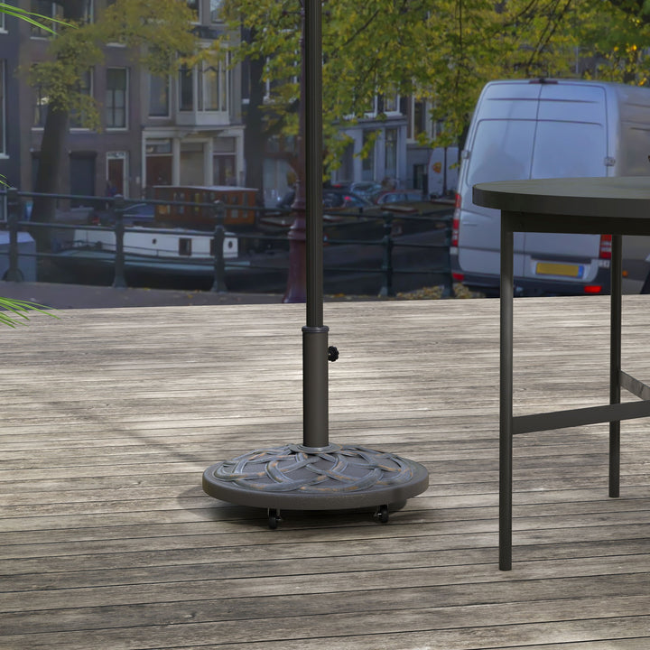 Outsunny 27kg Rolling Parasol Base with Wheels, Heavy Duty Concrete Umbrella Stand with Decorative Base, Bronze Tone