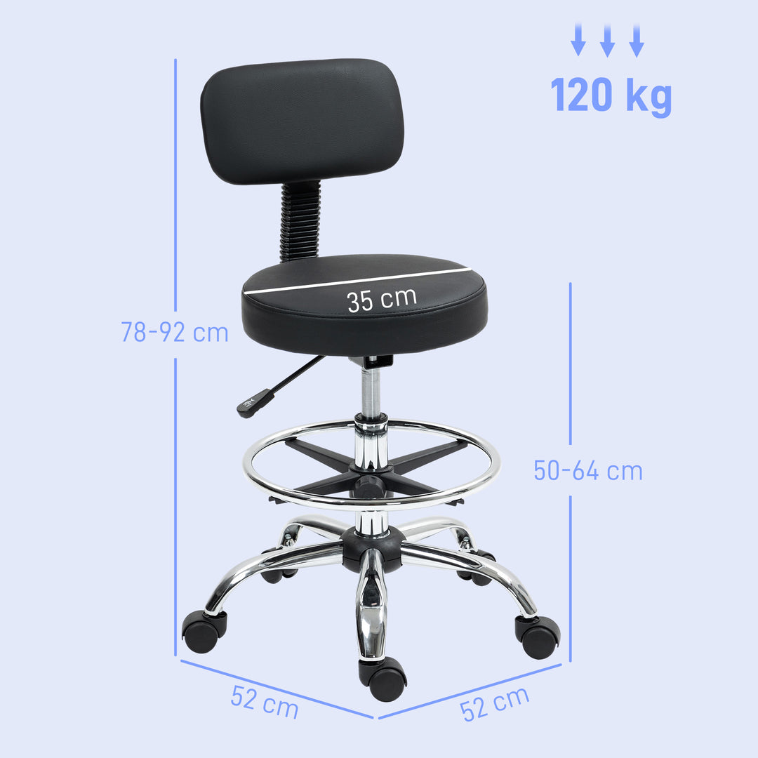 Drafting Chair, Office Chair with Backrest and Adjustable Footrest, Height Adjustable Stool, Leather Padded Rolling Task Chair for Home Office, Black