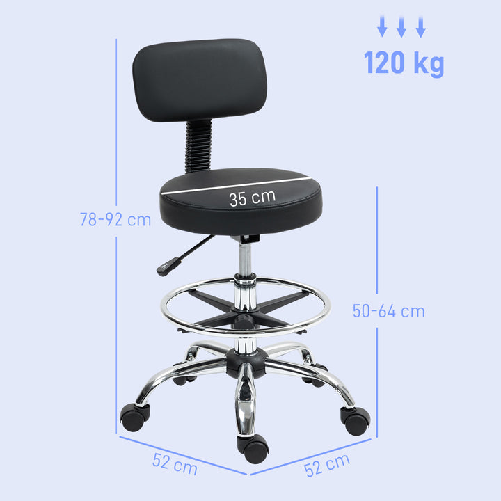 Drafting Chair, Office Chair with Backrest and Adjustable Footrest, Height Adjustable Stool, Leather Padded Rolling Task Chair for Home Office, Black