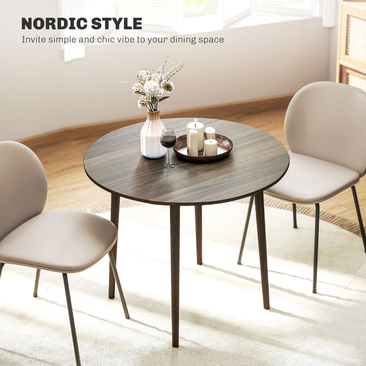 Folding Dining Table for 4, Round Drop Leaf Table, Modern Space Saving Small Kitchen Table with Wood Legs for Dining Room, Grey