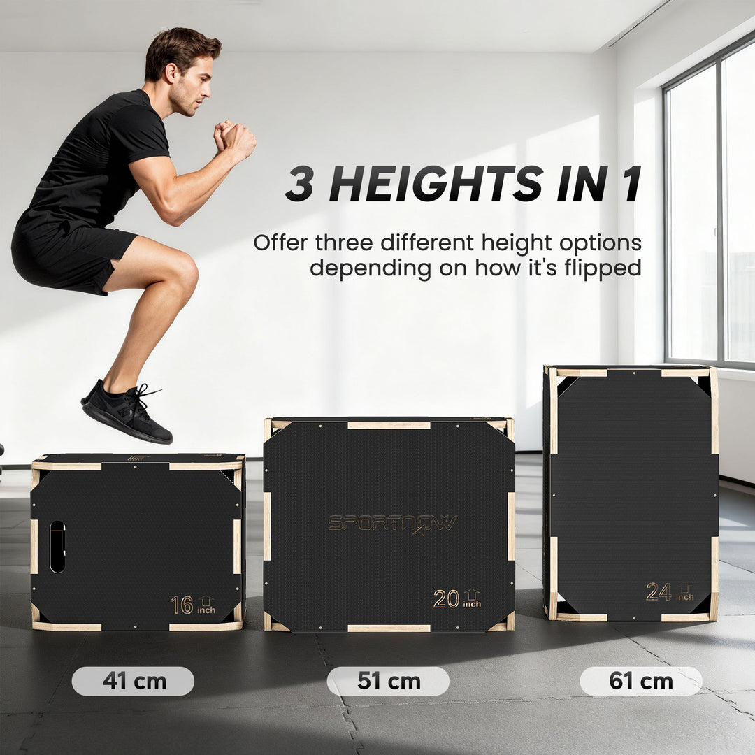 Non-Slip Plyo Box, Corner-free Wooden Jump Box, 41 x 61 x 51 cm