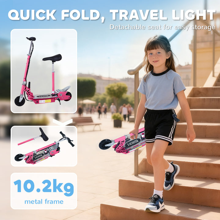 MCL Foldable Powered Scooter with Adjustable Seat, Brake, Pink