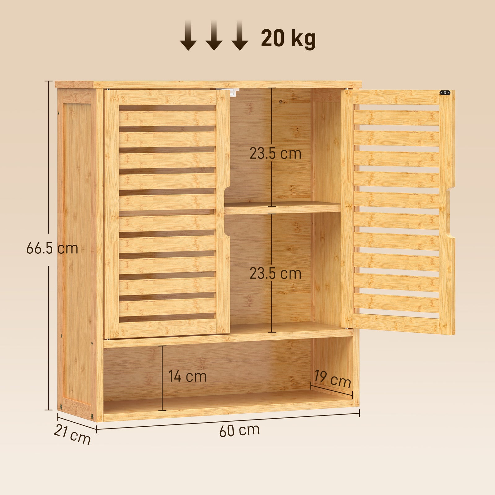 Bathroom Wall Cabinet, Wall Mounted Bathroom Cabinet with 2 Louvered D