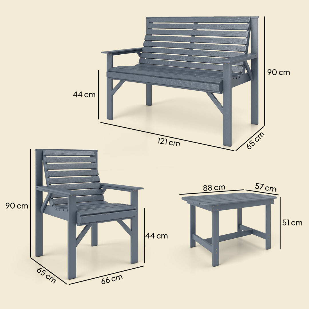 4 Piece Wooden Garden Furniture Set, Outdoor Garden Sofa Set with 2 Ar