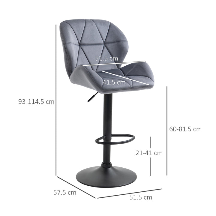 Adjustable Bar Stools Set of 2, Armless Upholstered Swivel Counter Chairs, Barstools with Back, Footrest, Dark Grey
