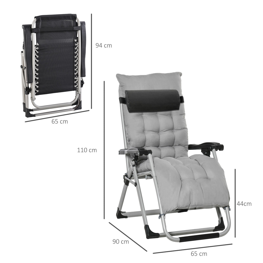 2pc Reclining Zero Gravity Sun Loungers ,Folding Chaise Lounge Chair with Cushions, Light Grey
