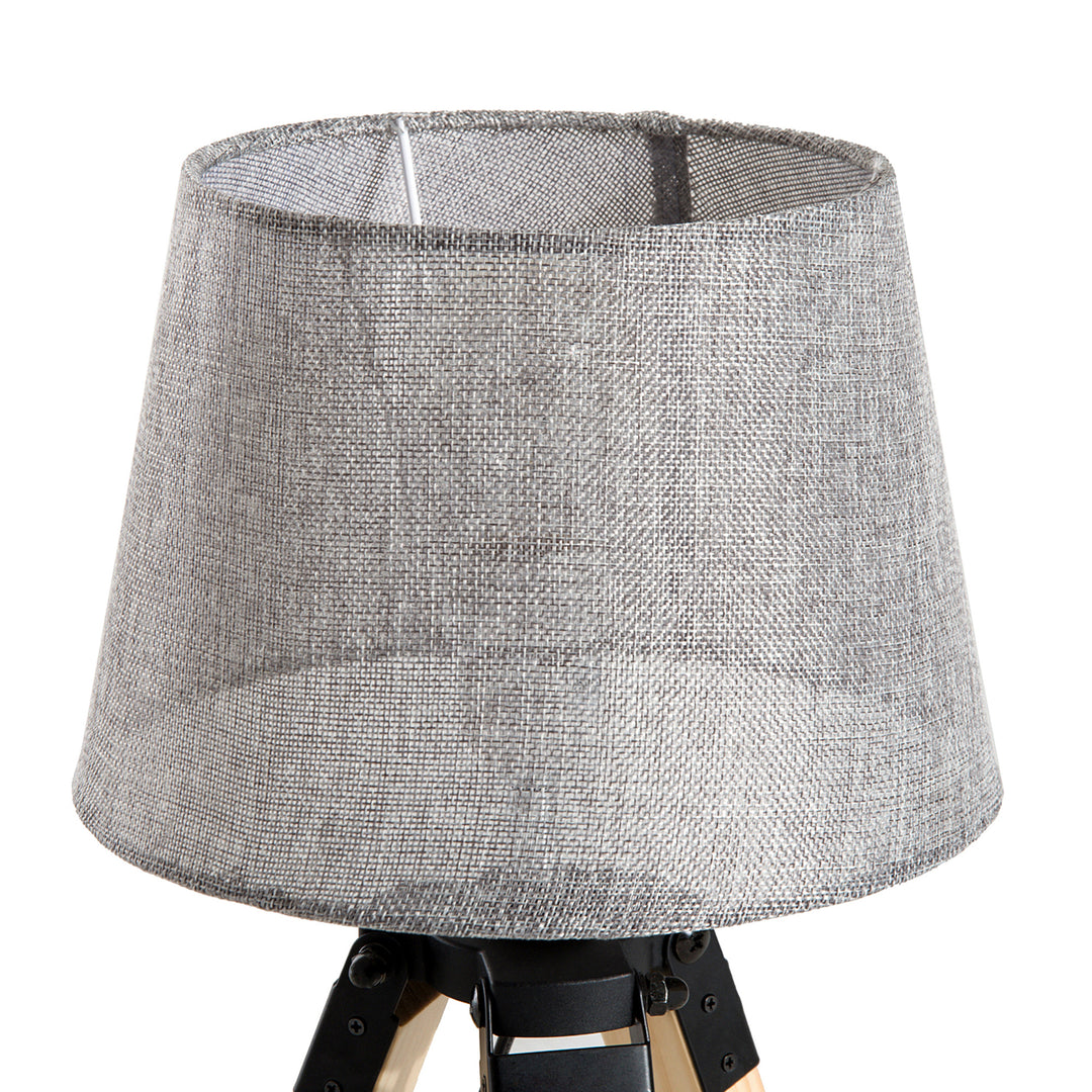 MCL Wooden Tripod Table Lamp for Side, Desk or End Table with E27 Bulb Base（Grey Shade）