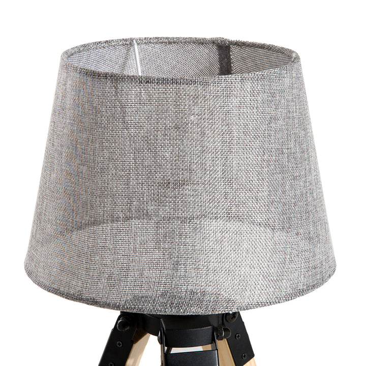 MCL Wooden Tripod Table Lamp for Side, Desk or End Table with E27 Bulb Base（Grey Shade）