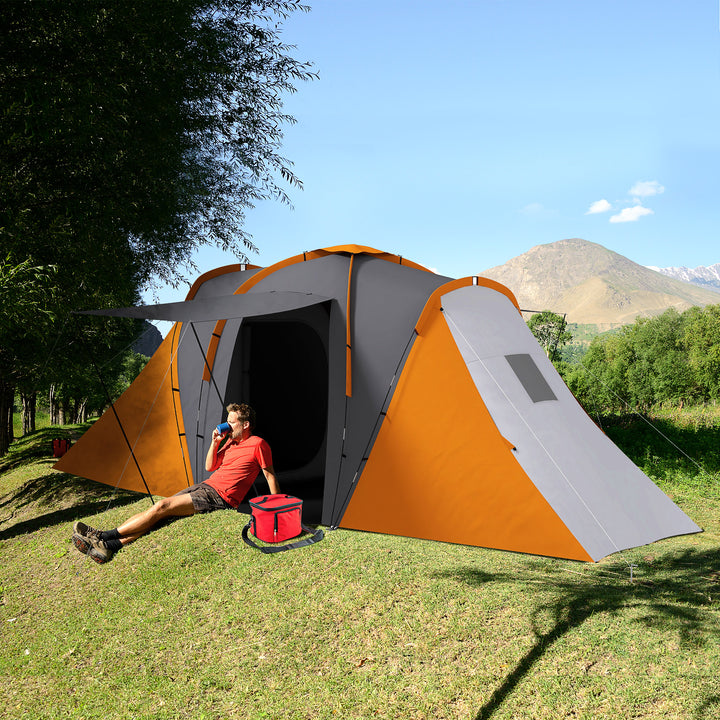 Outsunny Large Camping Tent Tunnel Tent with 2 Bedroom and Living Area, 2000mm Waterproof, Portable with Bag for 4