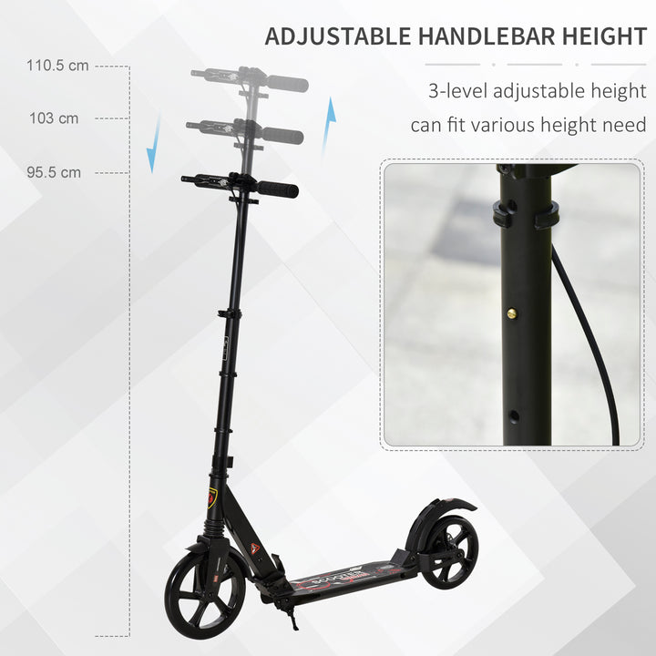 Kick Scooter, Folding 2 Wheel Scooter for 14+ Teens Adults, with Dual Brake System, Dual Suspension, 230mm Big Wheels, 3 Adjustable Handlebar, up to 100KG, Black
