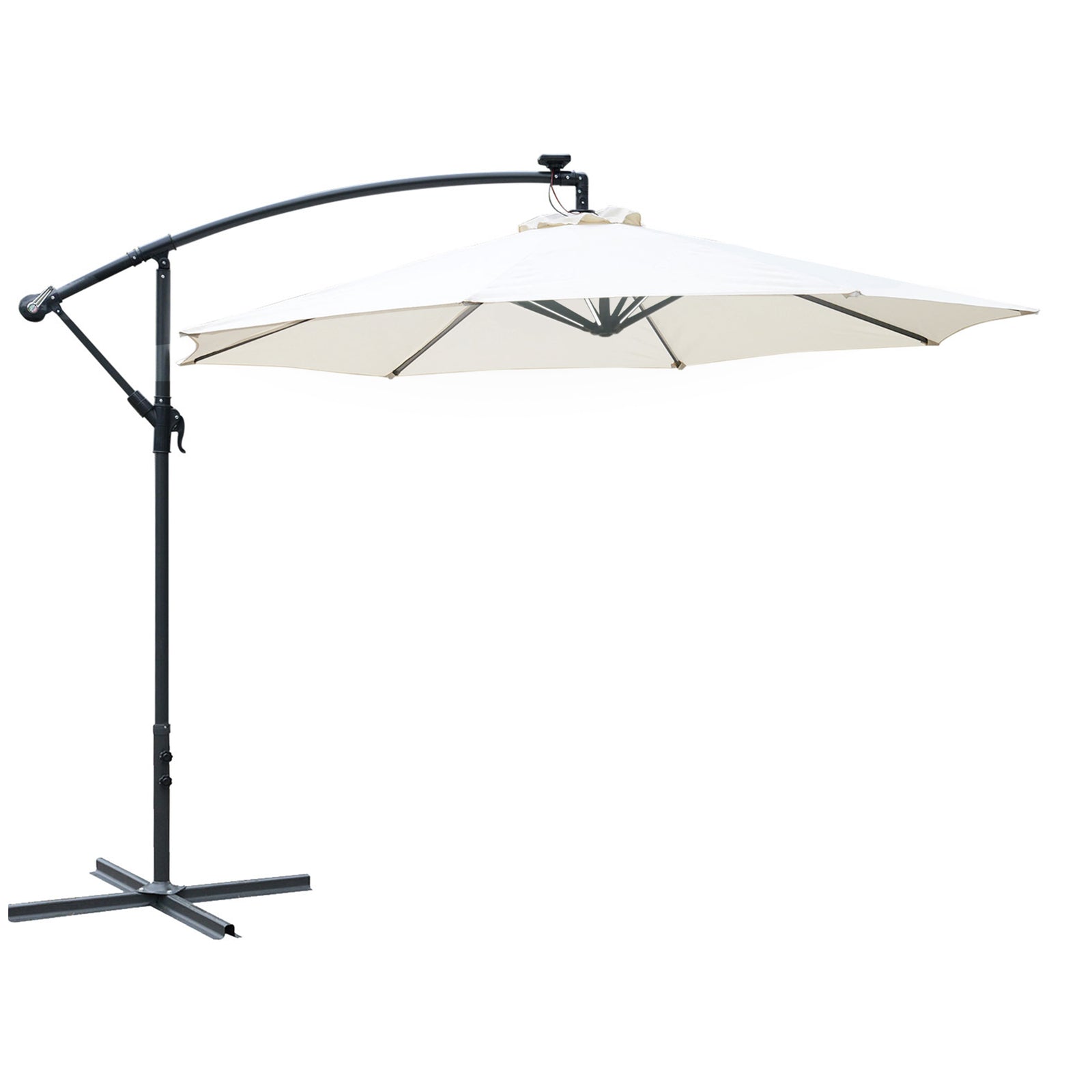 Umbrella Parasol W/Solar Powered LED strips, Φ2.95x2.45H m-Cream
