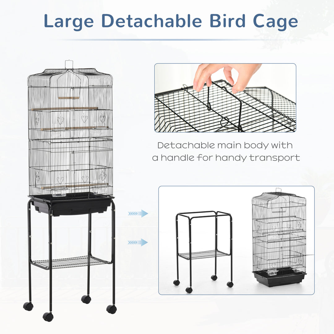 PawHut Bird Cage for Small Birds, Budgie Finch Canary Parakeet Home with Mobile Stand, Slide