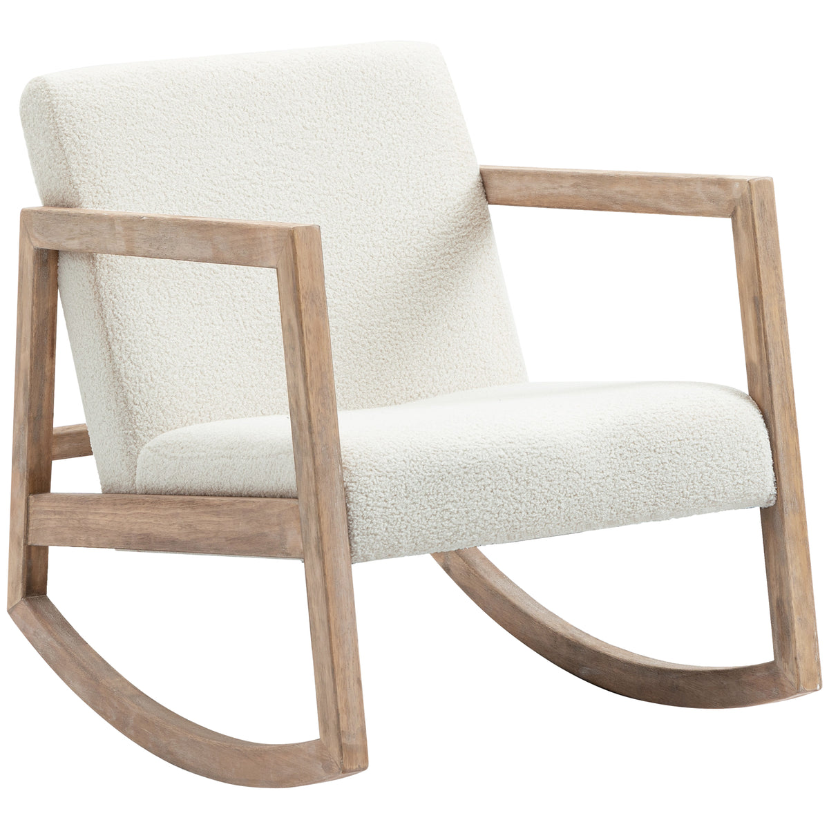 Rocking Chair, Upholstered Sofa Armchair with Cushion and Wood Base