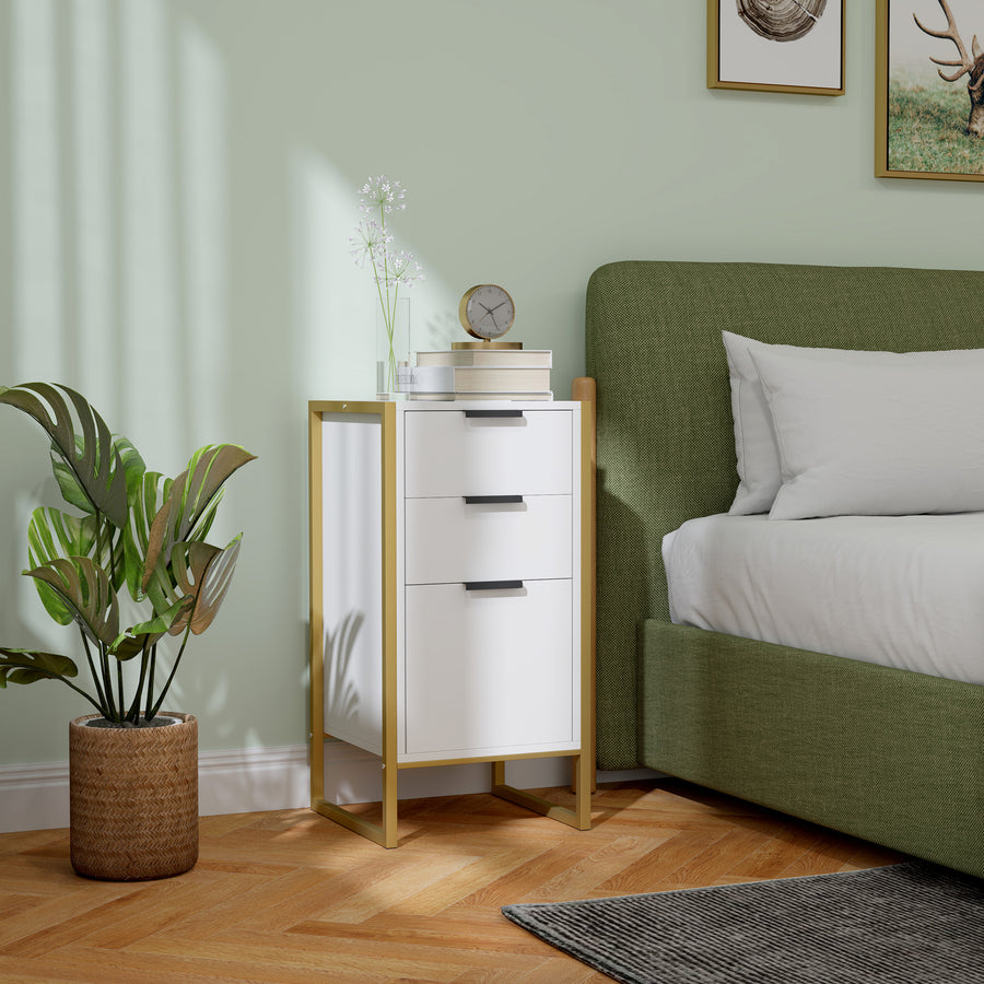 Bedroom Chest of Drawers, Industrial 3-Drawer Dresser, Storage Drawers Unit with Metal Frame for Living Room, White