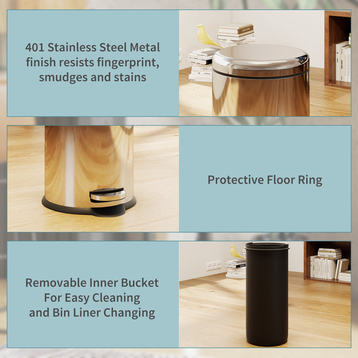 Foot Pedal Bin Stainless Steel Metal Waste Rubbish Lid Kitchen Garbage 30L Silver