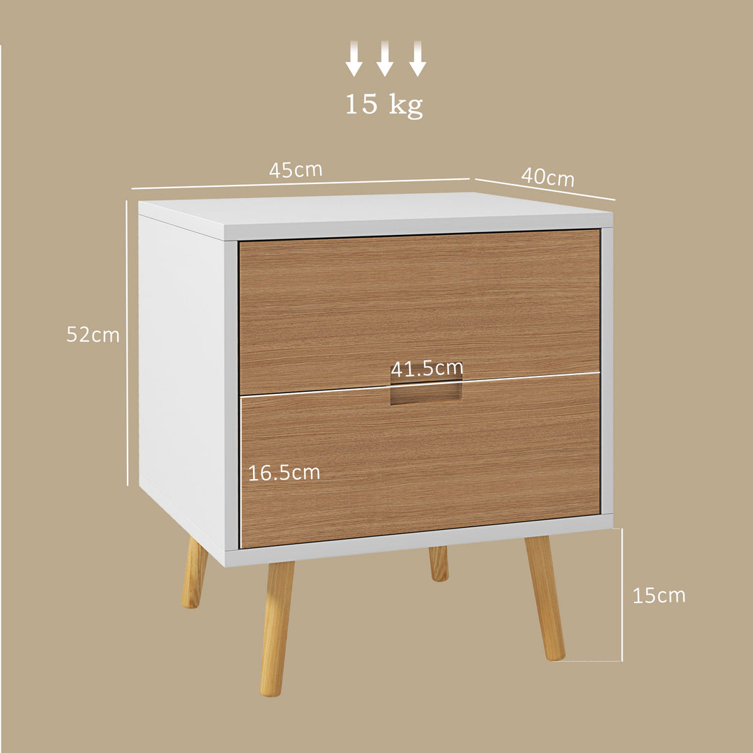 HOMCOM Wood Effect Wto-Drawer Bedside Table - Brown/White | Aosom UK