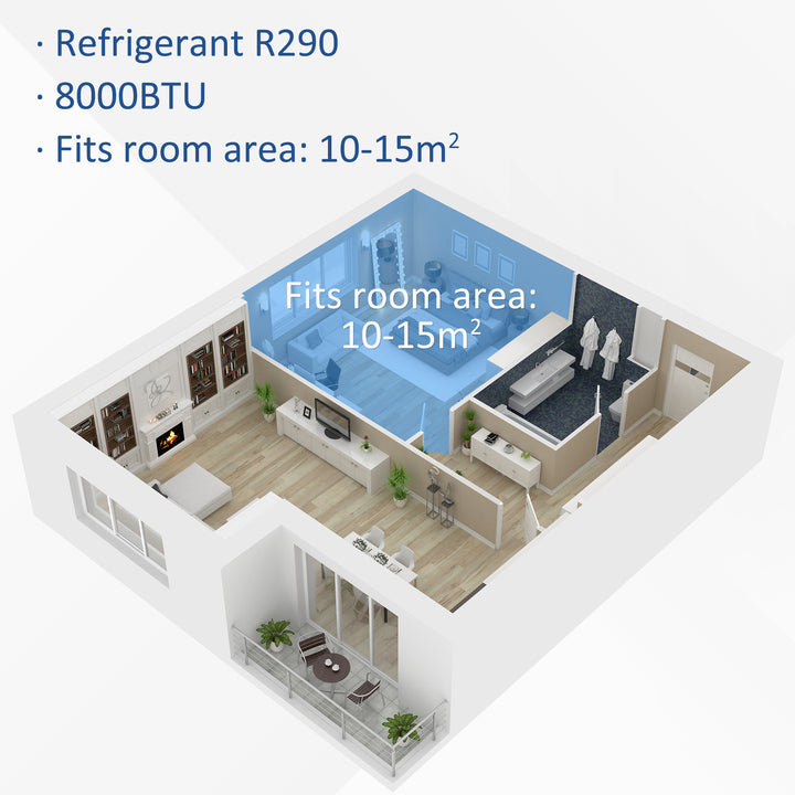 HOMCOM 8000 BTU Portable Air Conditioner, 4-In-1, Mobile, Cooling, Dehumidifier, Fan, Remote, LED, Timer, Auto Shut-Down | Aosom UK