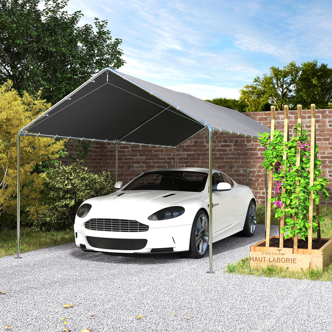 3 x 6m Heavy Duty Carport Garage Car Shelter Galvanized Steel Outdoor Open Canopy Tent Water UV Resistant Waterproof, Grey
