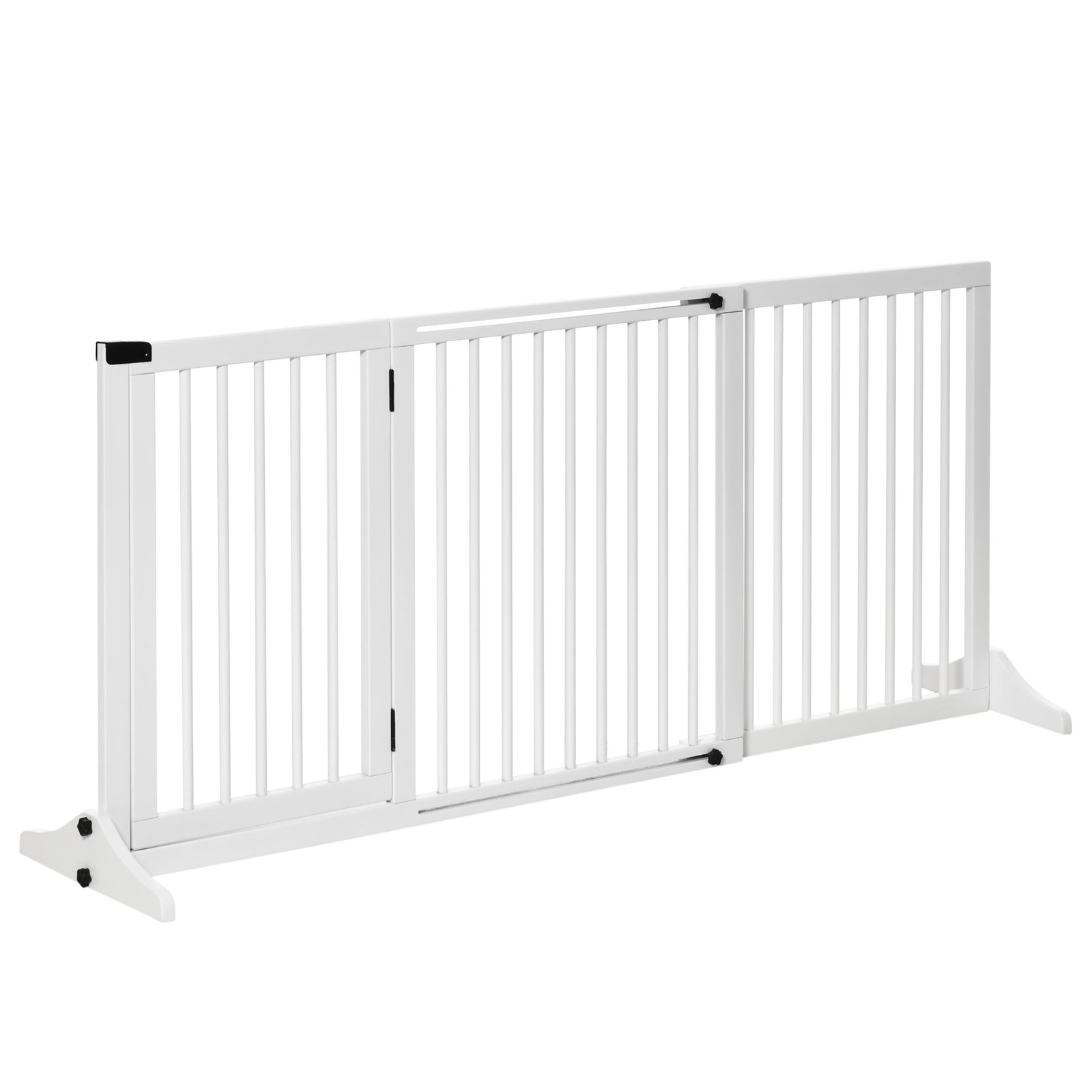 Wooden Dog Gate, Dog Fence Indoor, Freestanding Dog Barrier, Adjustable Lockable Fence with 3 Panels, 71H x 113-166W cm, White