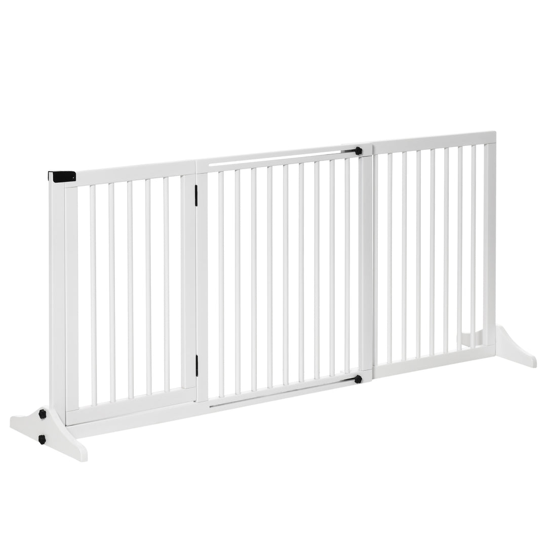 MCL Wooden Dog Gate, Dog Fence Indoor, Freestanding Dog Barrier, Adjustable Lockable Fence with 3 Panels, 71H x 113-166W cm, White