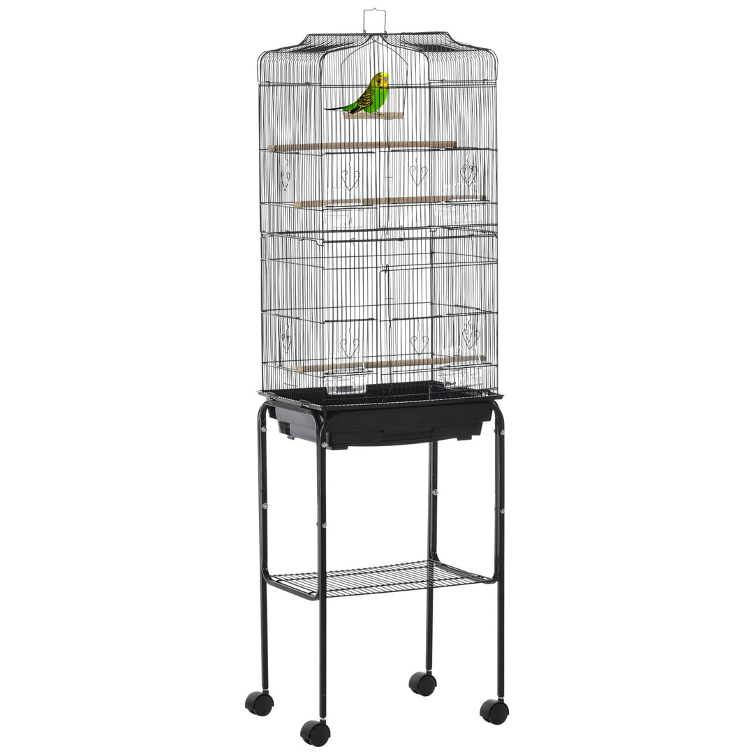 MCL Bird Cage Budgie Cages for Finch Canary Parakeet with Stand Wheels Slide-out Tray Accessories Storage Shelf, 46.5 x 36 x 157 cm