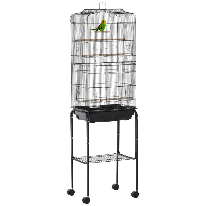 MCL Bird Cage Budgie Cages for Finch Canary Parakeet with Stand Wheels Slide-out Tray Accessories Storage Shelf, 46.5 x 36 x 157 cm