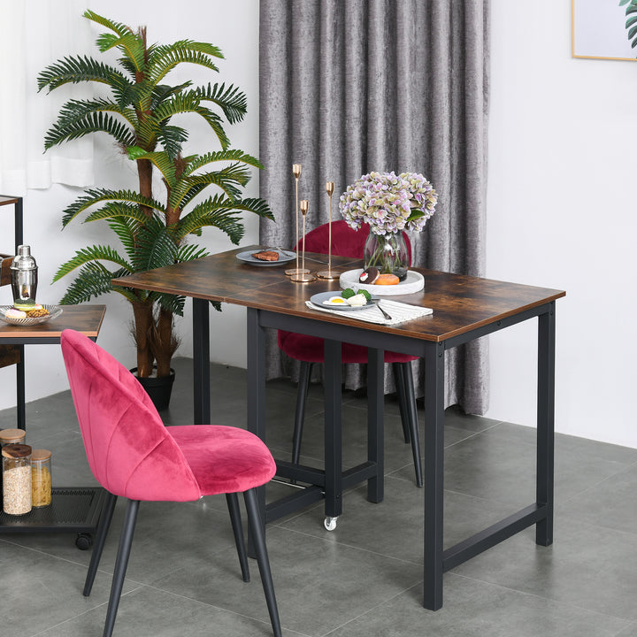 Folding Dining Table, Industrial Drop Leaf Table with Wheels and Metal Frame for Kitchen, Dining Room, Space Saving, Rustic Brown