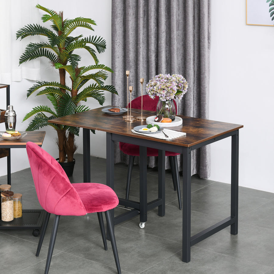 Folding Dining Table, Industrial Drop Leaf Table with Wheels and Metal Frame for Kitchen, Dining Room, Space Saving, Rustic Brown