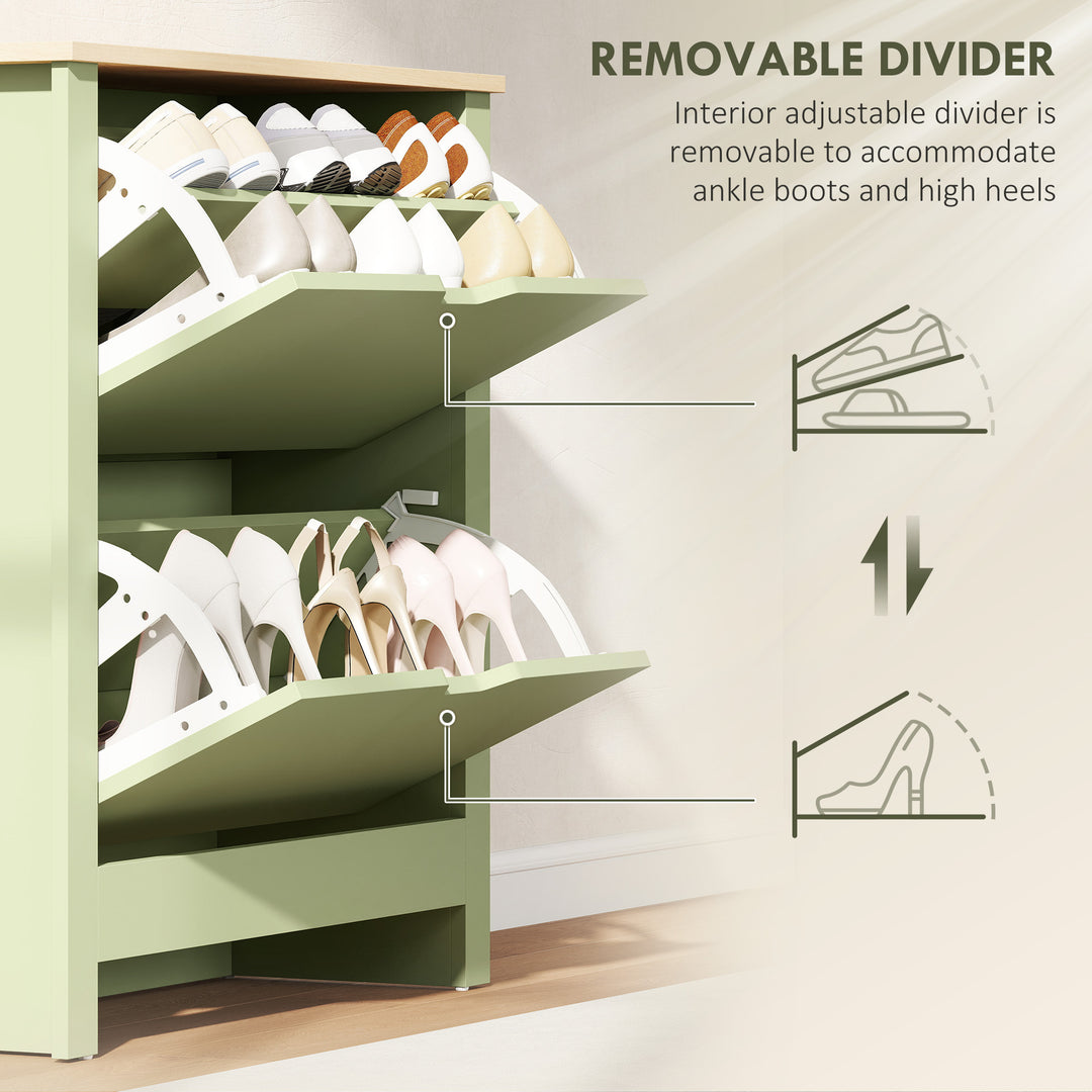 HOMCOM Slim Shoe Cabinet, Narrow Shoe Cupboard with 2 Flip Drawers, Adjustable Shelves for 12 Pairs of Shoes, Green