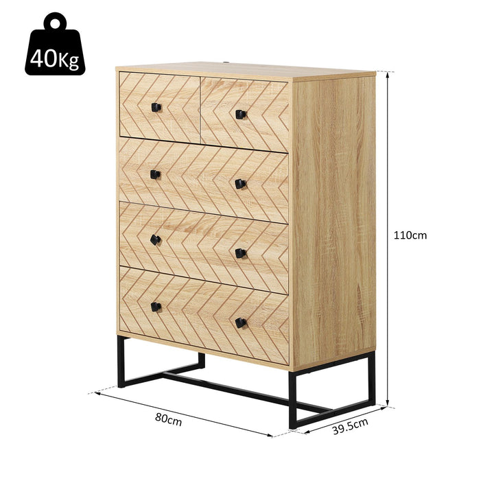 5 Drawer Chest Sideboard Cabinet Storage Unit Bedroom Home Unique Zigzag Design w/ Black Metal Handles Anti Tip & Top