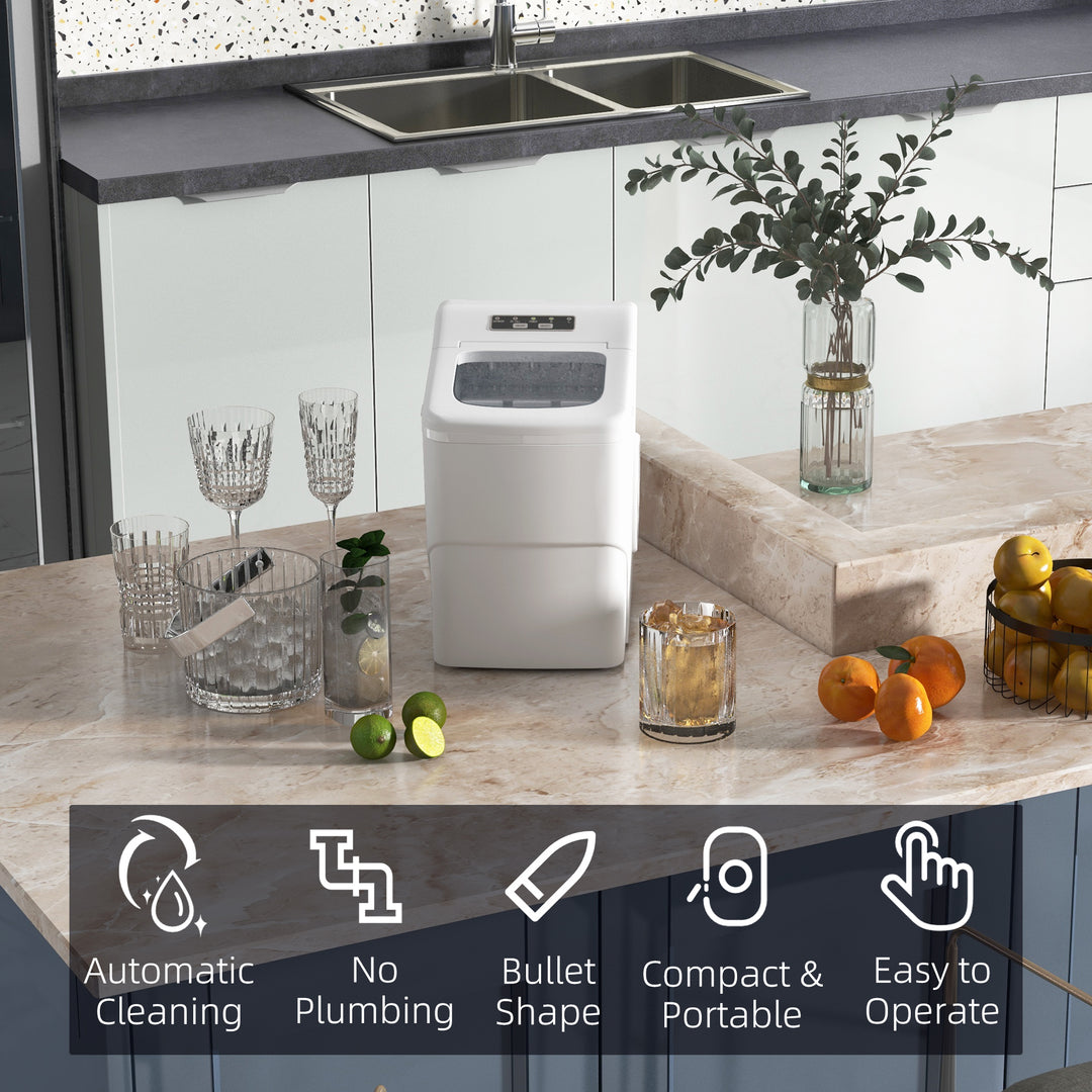 12kg Countertop Ice Cube Machine, with Scoop - White