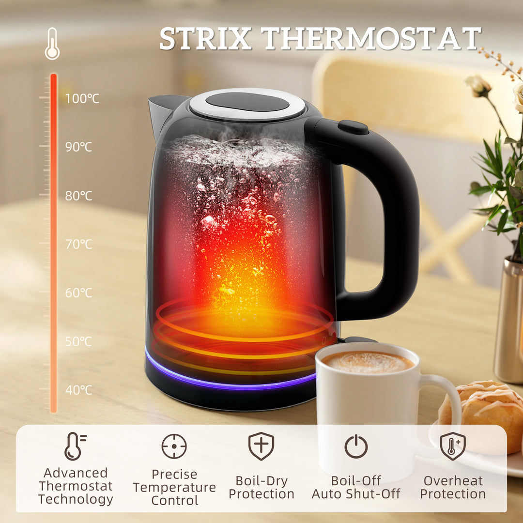 MCL Kettle and Toaster Set, 1.7L 3000W Rapid Boil Jug Kettle with Strix Thermostat, Limescale Filter, 4 Slice Toaster with 7 Browning Controls, Crumb Tray, Black