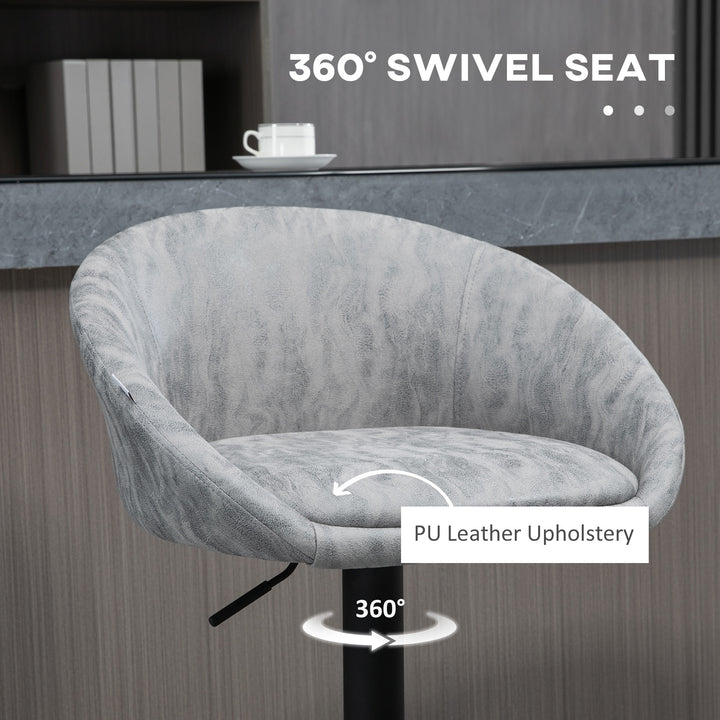 Modern Bar Stools Set of 2, Height Adjustable Swivel Barstools, PU Leather Upholstered Bar Chair with Backrest, Armrests and Footrest for Breakfast Bar, Counter, Kitchen, Light Grey