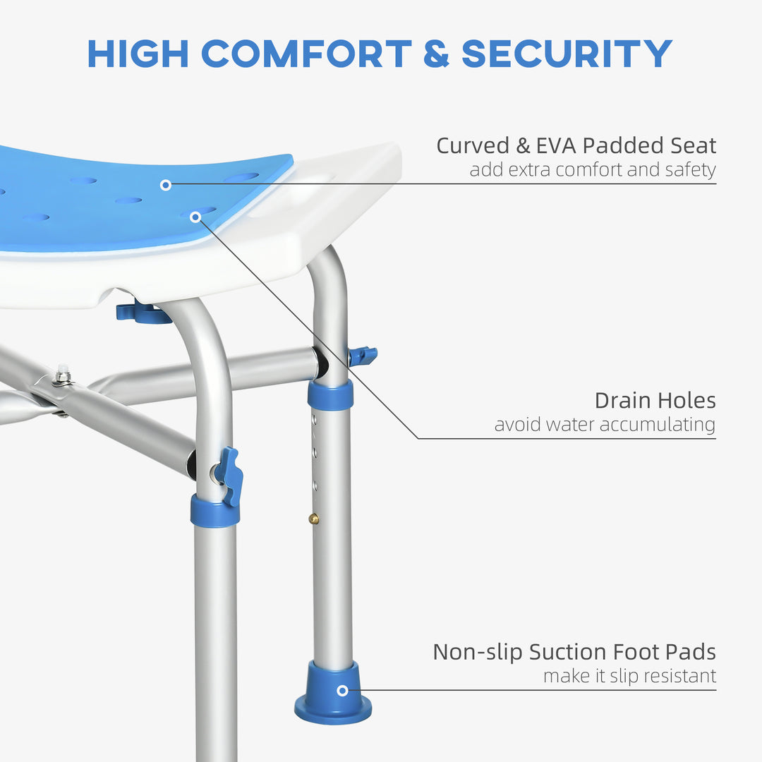 HOMCOM Shower Serenity: Adjustable Padded Stool for Elderly & Disabled, Non-Slip with Handle, Sapphire Blue | Aosom UK