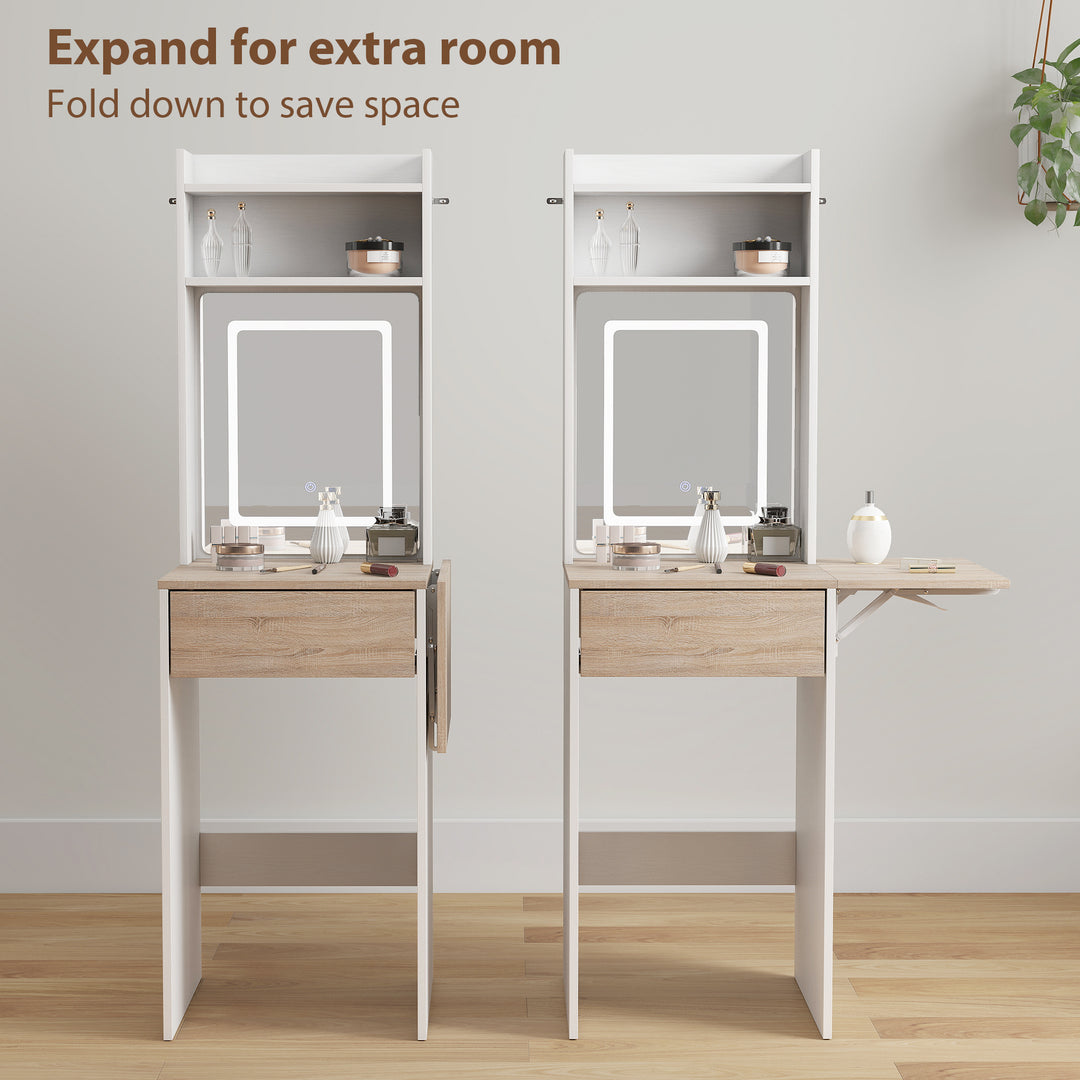 Small Vanity Desk with Mirror and LED Lights, Compact Dressing Table w