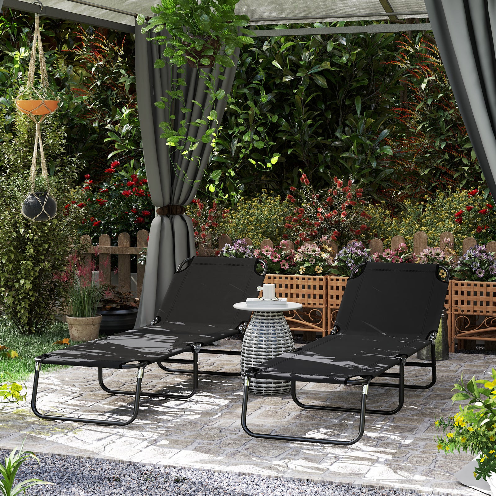 Garden Sun Lounger, with Five-Position Back - Black