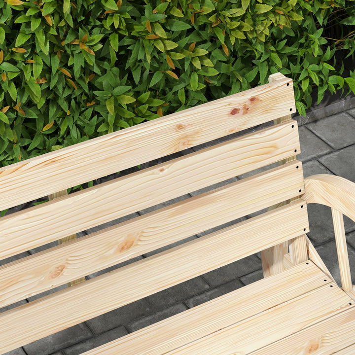 Wagon Wheel Chair Bench Armrest Rustic Loveseat Wood Outdoor Garden, Natural