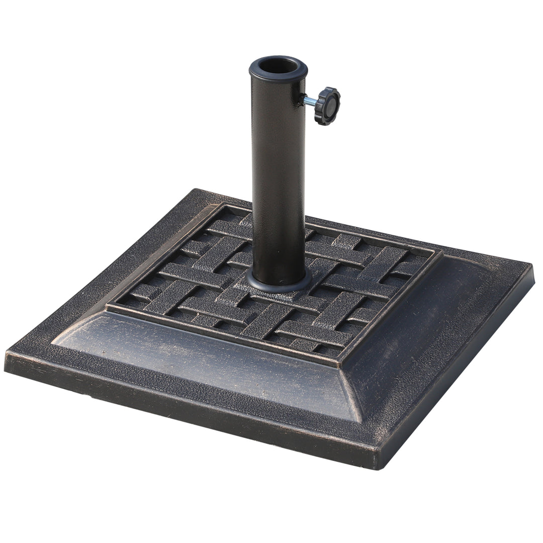 9kg Square Garden Parasol Base Holder Resin Outdoor Market Umbrella Stand with Adjustable Coupler, Bronze