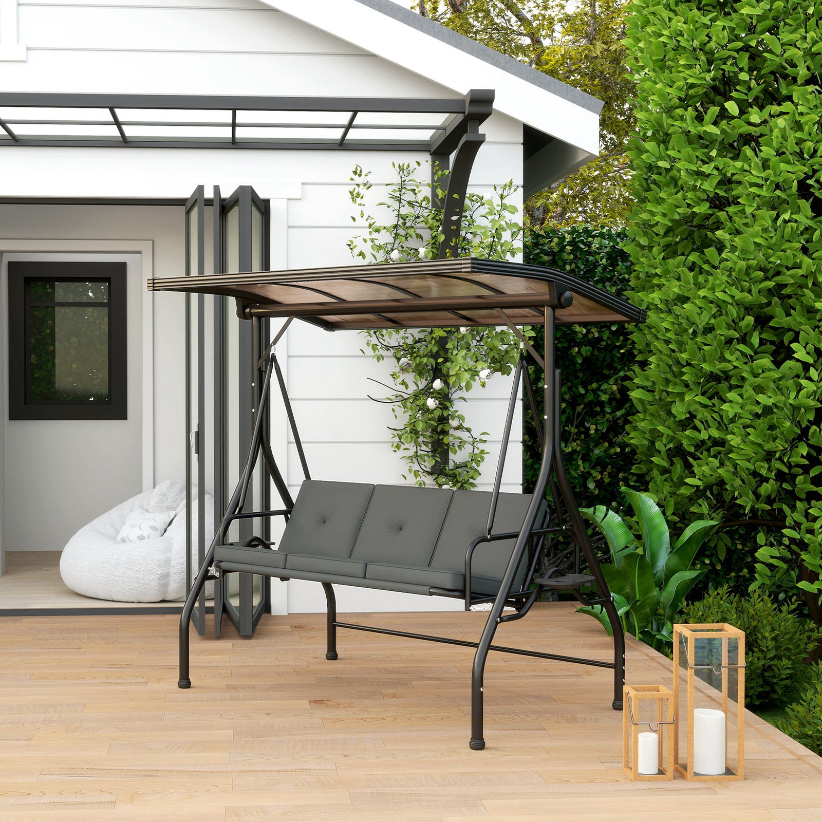 Convertible Three-Seater Swing Bench Bed - Dark Grey