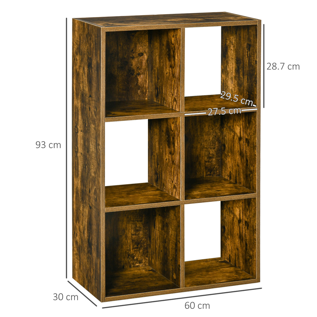 Industrial Style Storage Shelf, Bookcase, Bookshelf with 6 Compartments, Freestanding Shelving Unit for Living Room, Home Study, Rustic Brown