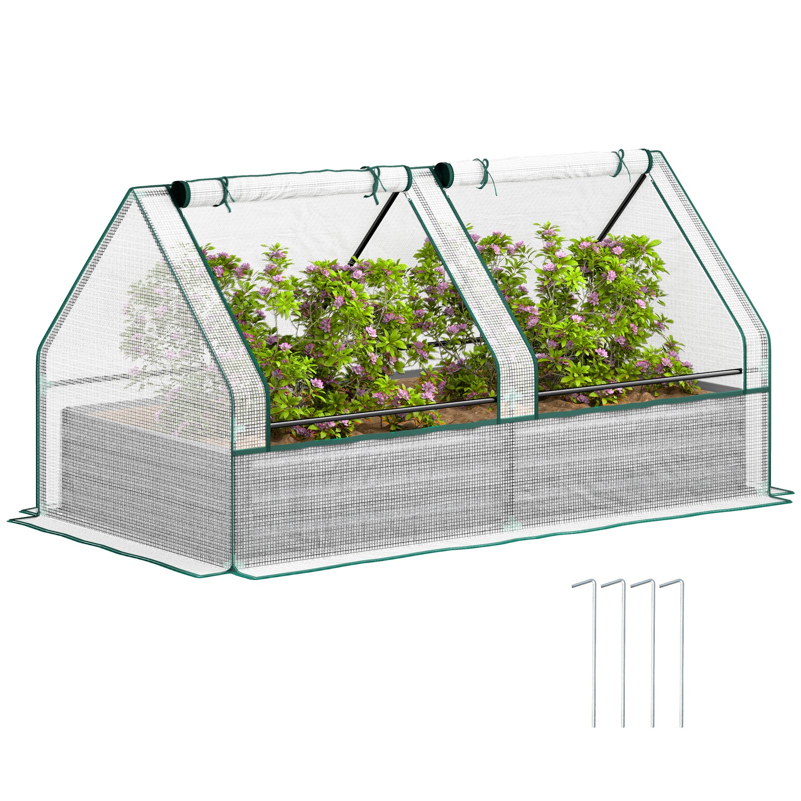 Metal Planter Box with Cover, Raised Garden Bed with Greenhouse, for Herbs and Vegetables, White and Dark Grey