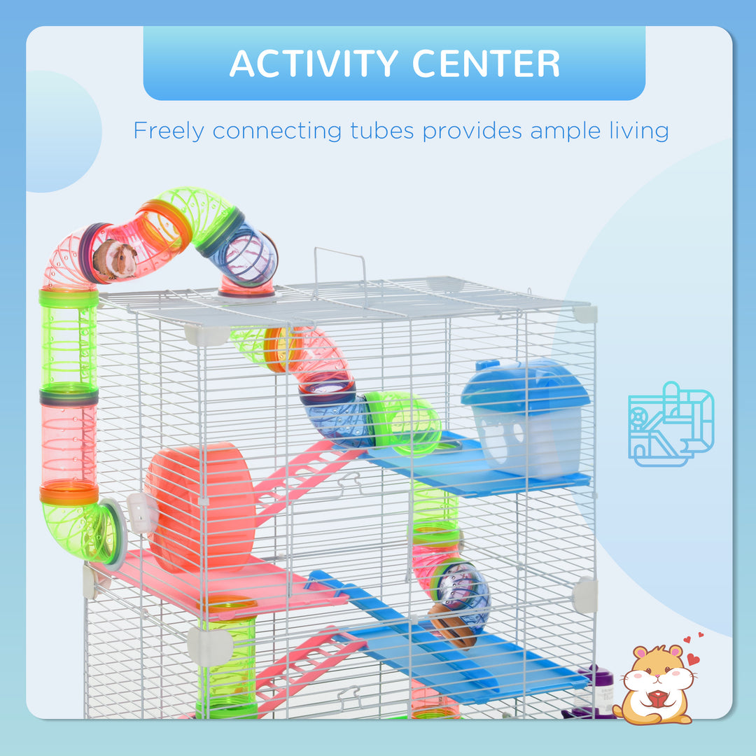 5 Tier Hamster Cage Carrier Habitat w/ Exercise Wheels, Tunnel, Green