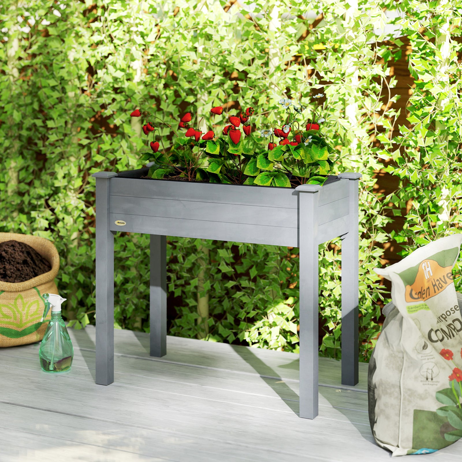 Raised Bed for Garden, Wooden Elevated Planter Box with Bed Liner, for