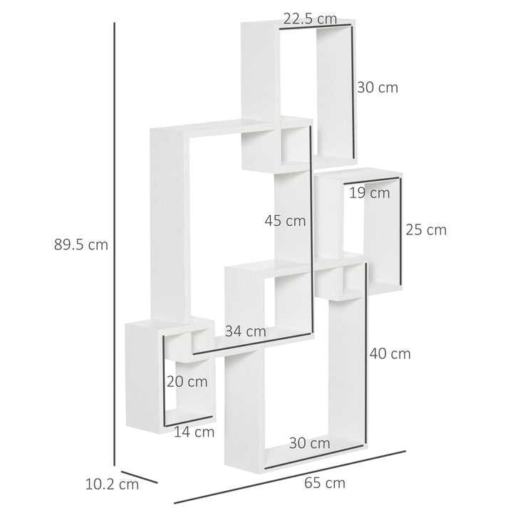 HOMCOM Interlocking Cube Floating Shelves, Wall Mounted Display Shelf for Living Room, Bedroom, Hallways, White