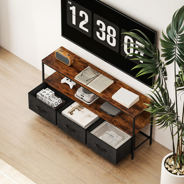 TV Stand Cabinet with 3 Foldable Drawers - Rustic Brown