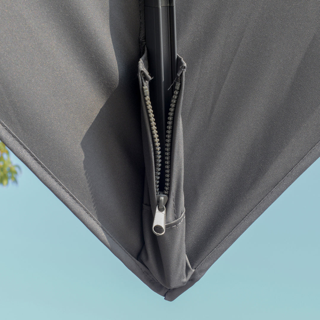3m Cantilever Parasol, Outdoor Offset Patio Umbrella, Solar LED Lighted Hanging Sun Shade Canopy with Tilt and Crank Handle, Cross Base for Lawn, Beach and Poolside, Grey