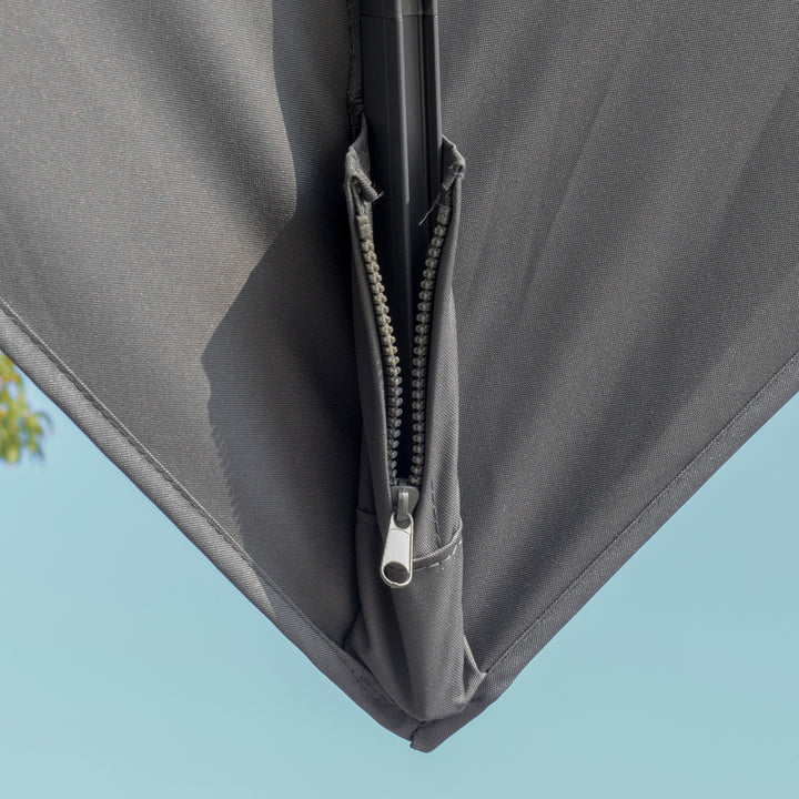 3m Cantilever Parasol, Outdoor Offset Patio Umbrella, Solar LED Lighted Hanging Sun Shade Canopy with Tilt and Crank Handle, Cross Base for Lawn, Beach and Poolside, Grey