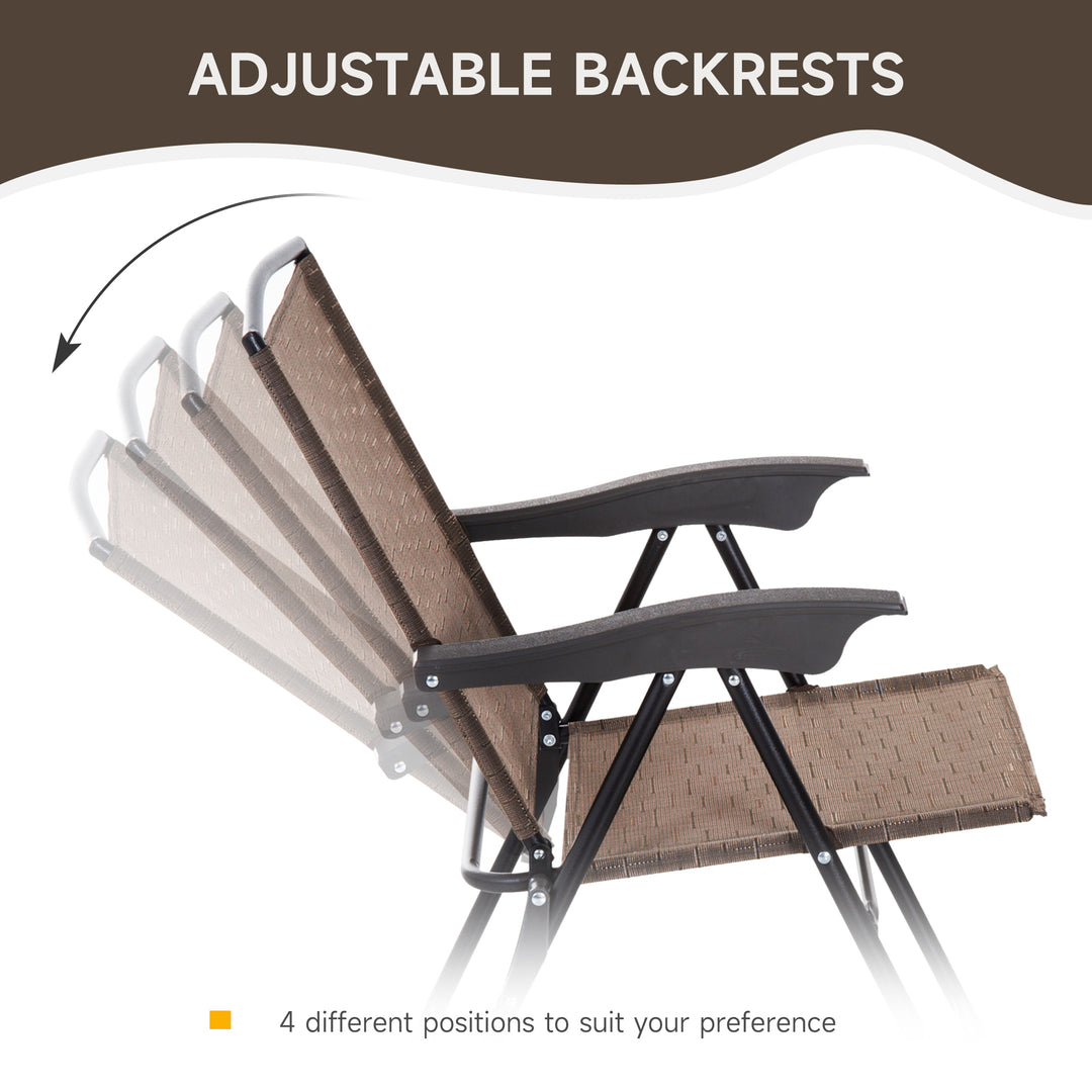 3 Piece Outdoor Bistro Set, Patio Conversation Furniture Set with 2 Folding Backrest Adjustable Armchairs and Glass Top Coffee Table, Brown