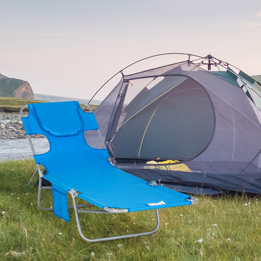 Foldable Sun Lounger with Reading Hole - Blue
