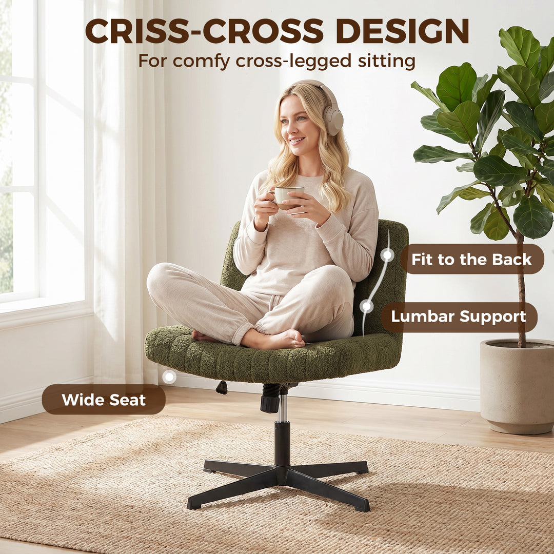 Teddy Fleece Criss Cross Legged Desk Chair, Armless Office Chair No Wh